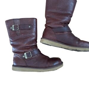 UGG Kensington Buckle Strap Brown 12" Leather Boots